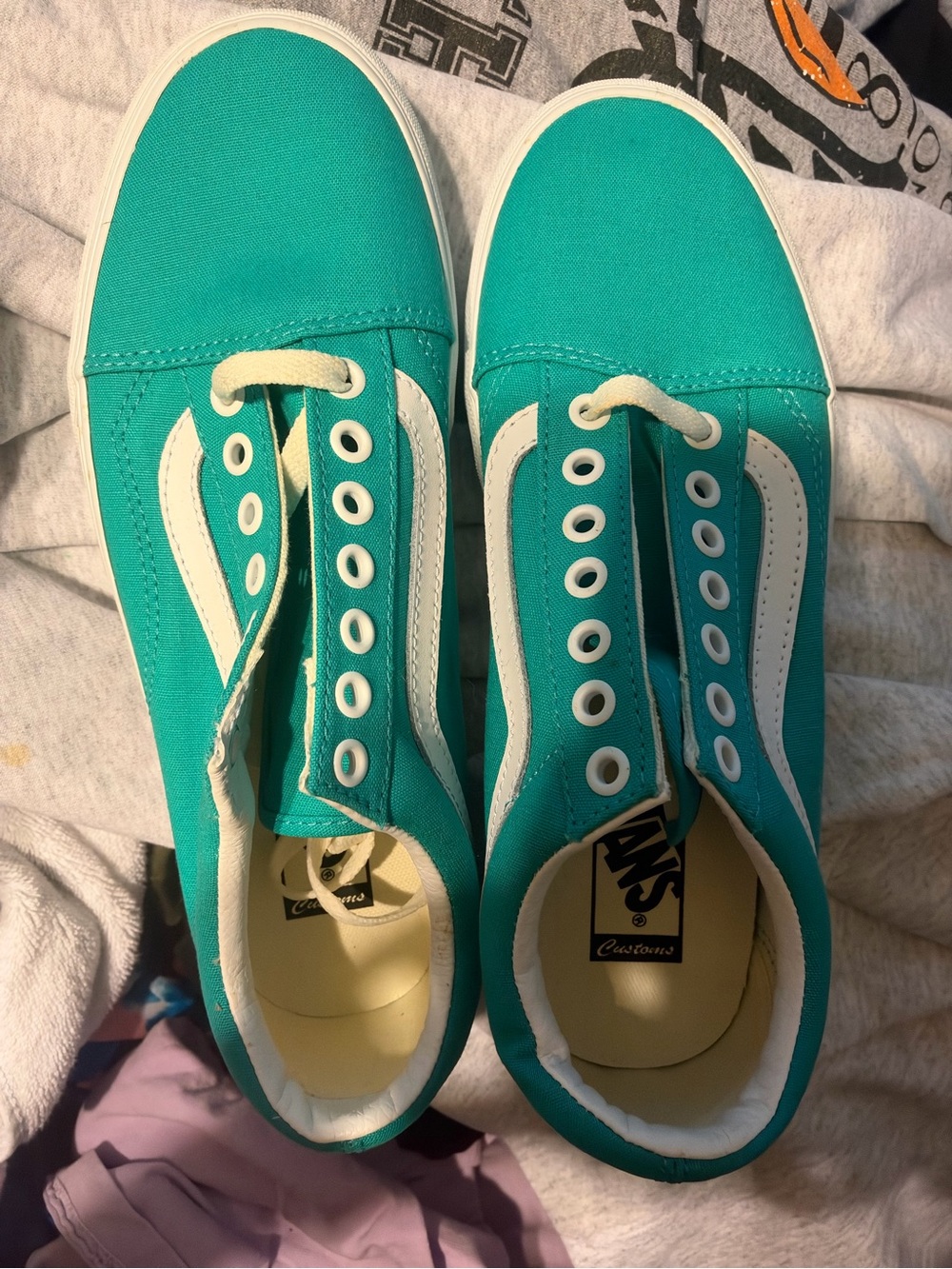 Vans Teal Canvas Low-Top Sneakers with White Side Stripe
